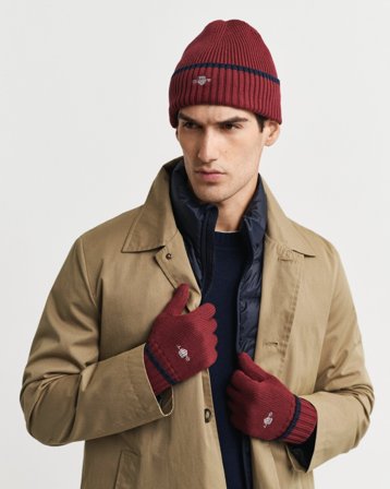 GANT Herren Essential Beanie und Handschuhe im Geschenkset (ONE SIZE) Rot