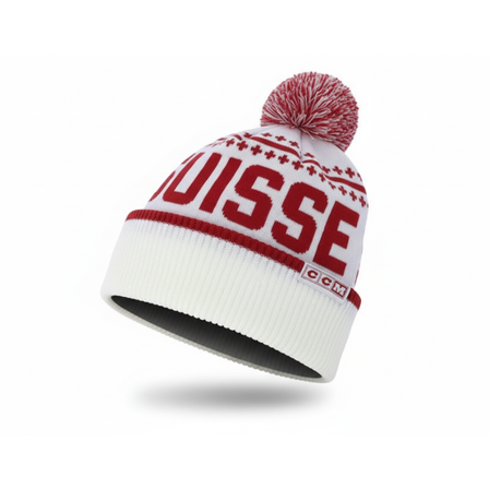 CCM - Vit pom Beanie - Flag Team Switzerland Knit White Pom @ Hatstore