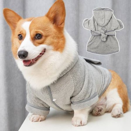 Grå kjæledyrklær Vinter korallfløyel myk varm hundebadekåpe abso