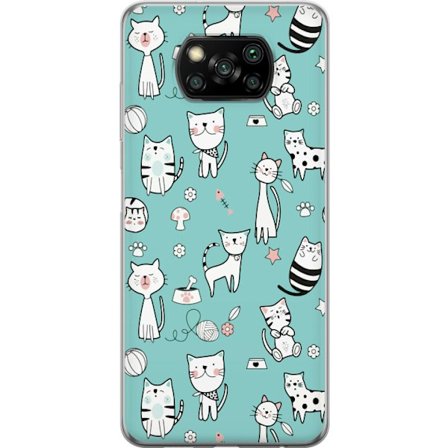 Yhteensopiva Puhelinkuori Xiaomi Poco X3 NFC Leikkisät kissat piirrettyä kuviota turkoosilla taustalla