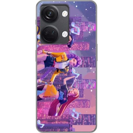 Kompatibelt Mobilskal till OnePlus Nord 3 Färgstark futuristisk illustration med tre stiliserade popstjärnekaraktärer svävande bland neonljus, mus
