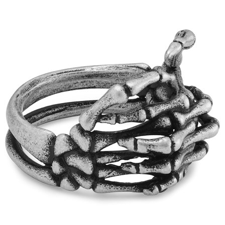 Aspero | Silver-tone Stainless Steel Skeleton Hands Ring for Men - Steel rings