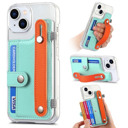 Etui for iPhone 16 cyan transparent kortholder Macron håndleddsstøtte