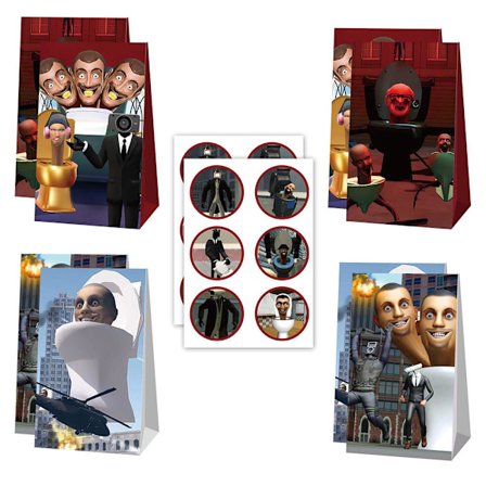 12 kpl Skibidi Toilet -paperikarkkipussi ja tarrat lahjakassi juhlakoristeet