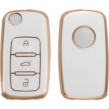 Hvidguld Bilnøgleetui Kompatibel med VW Skoda Seat 3-Knap - Silikon Bilnøglecover Beskyttelsesetui