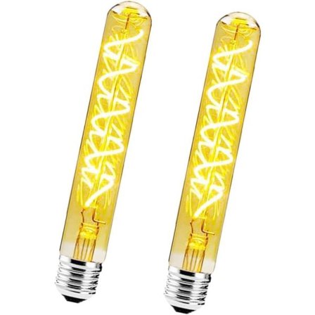 Sæt med 2 dæmpbare 4W lange rørformede Edison LED spiralpærer E27 T30 4W pære ravfarvet glas varm hvid 2700K lampe retro glødepære
