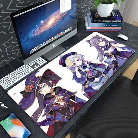 Spel Yuanshen tecknad kontors tangentbord dator skrivbordsunderlägg stor kreativ matta vattentät smutsavvisande förtjockad musmatta,400*900*3mm