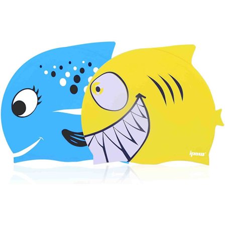 2 stk. badehette barn hai og småfisk vanntett silikon fi