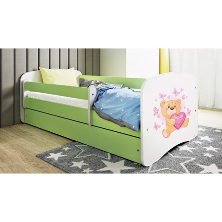 Kocot Kids Barnsäng - Babydreams Grön - Bear With Butterflies Med Låda Och Madrass 140x70 Cm - Litenleker