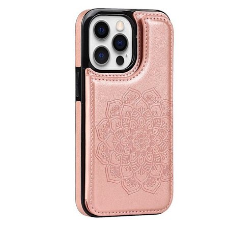 til iPhone 17 Cover med Kortholder, Blomster Magnetiske Knapper Beskyttende Wallet Cover til Kvinder til iPhone 17, Brun brwon iPhone 17