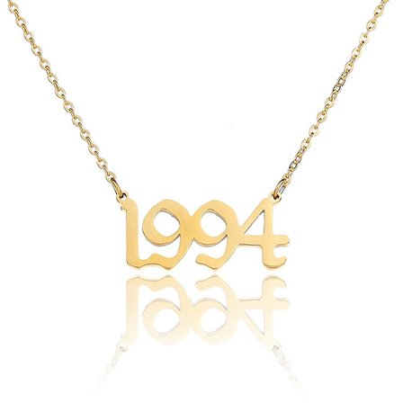 Halsband med födelseår, 18k guldpläterat halsband med födelseår