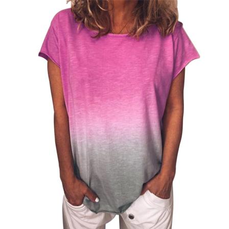 Dam T-shirt Kortärmad Rundhalsad Topp Gradient Casual T