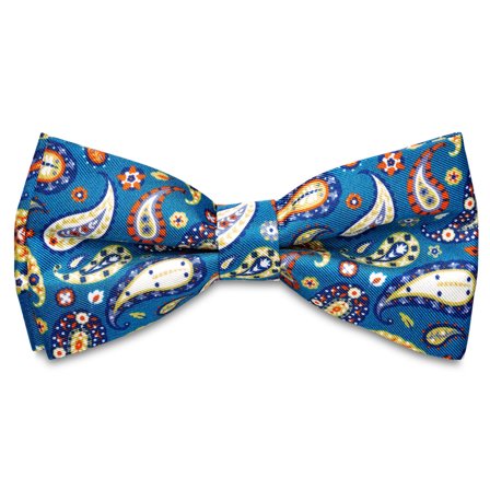Virtuo | Blue and Yellow Paisley Silk Pre-tied Bow Tie for Men - Pre-tied bow ties