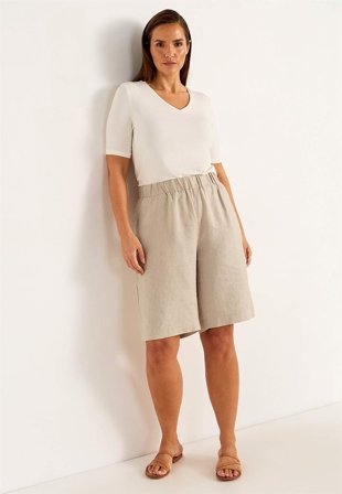 Cellbes of Sweden - Shorts Premium i lin med strikk i midjen i beige for damer i størrelse 58/60