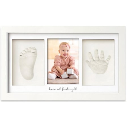 Go Go Gadget - Fotoram gipsavgjutning - Babyshower - Passepartout - Hand- och fotavtryck - 18x33cm - Vit