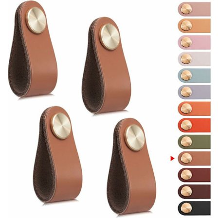 4 stk skinnmøbelhåndtak, skapdørknott skinnhåndtak skuffeknapp, vintage møbelhåndtak for skap, kommode, kjøkken, bad (Lig