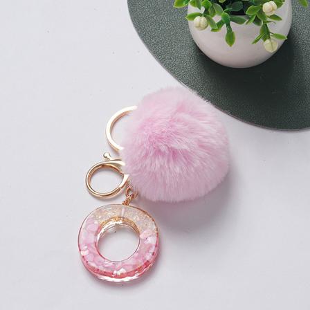 e Nøglering Pink Pompom Ball 26 bogstaver Nøglering Resin Nøgleringe O