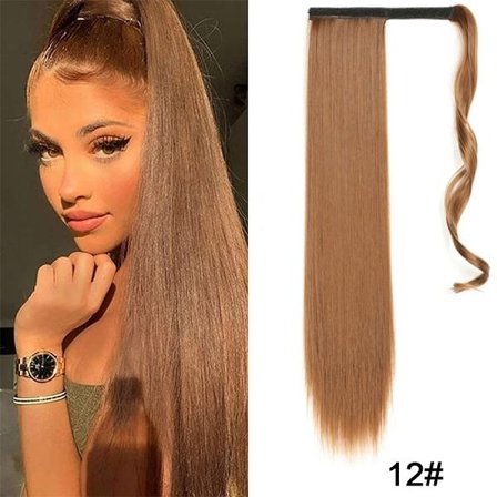 22" synteettiset poninhäntäpidennykset kietoutuvat pitkät suorat tekoponin hännän ympärille pehmeät kiinnikkeet poninhännät tekohiukset