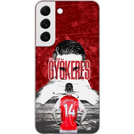 Yhteensopiva Puhelinkuori Samsung Galaxy S22 5G Punainen dramaattinen kollaasikuva, jossa esiintyy Viktor Gyökeresin muotokuva ja pelaajia takaapäin a