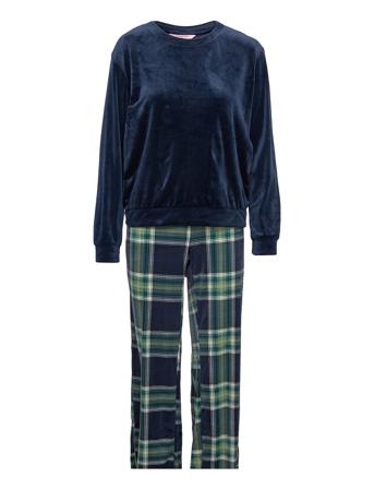 Pj Ls Velours Wide Leg Check Blue Hunkemöller