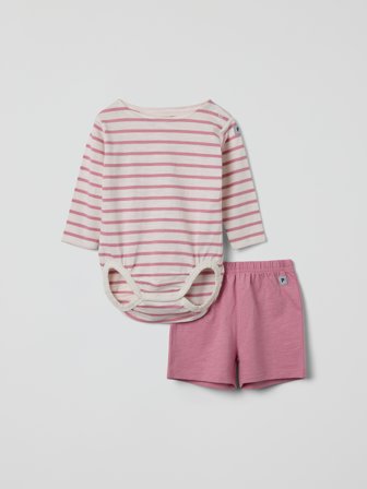 Sett med body og shorts stripet - 56 - barneklær - pink - Polarn O. Pyret
