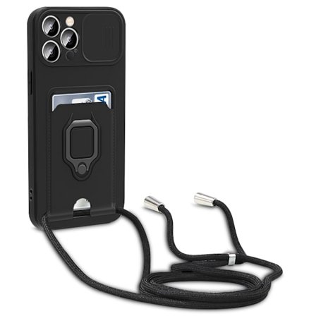 Mobiltelefoncover Kompatibelt med iPhone 17 Halskæde Snøre Silikone Cover, med Kamerabeskyttelses Slider, Drejestativ med Kortslot Halskæde