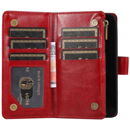 Dubbelflip Zipper 9-kort Apple Iphone 12 (6.1") Röd