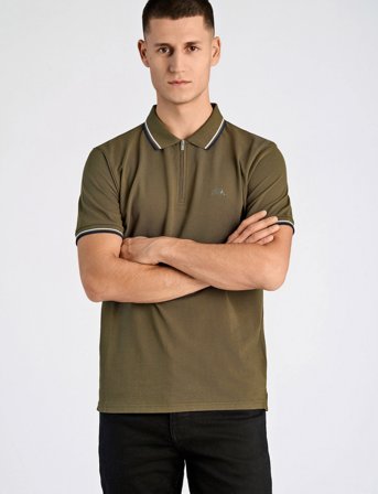 Lindbergh Polo Shirt W?. Contrast Piping - Khaki green - XL