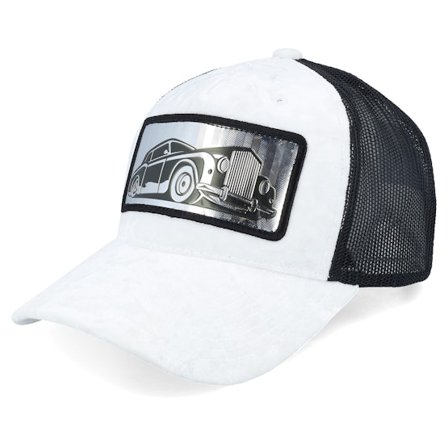 Calza Pennello - Luxury Car Silver Patch Velvet White/Black A-Frame Trucker Trucker White Cap - @ Hatstore
