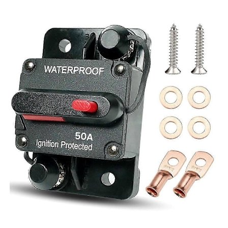50 Amp Automatiskt Återställningsbar Strömbrytare för Fordon, Vattentät Säkringshållare för Trollingmotorer, Båtar och Fordon