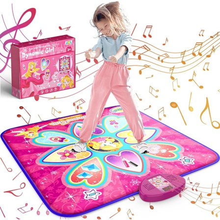 Bedst sælgende dansemåtte til børn - 7 spiltilstande, 10 udfordringsniveauer, 10 indbyggede sange og LED lyserøde lys