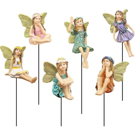 Vintage Fairy Have Figurer i Kunstharpiks til Udendørs Have, Have, Plæne, Fornødenheder til Hjemmet, Dekorationssæt med 6