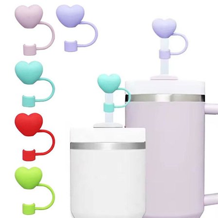 Sød hjerteformet sugerørshætte genanvendelig støvtæt sugerørshætte 10mm sugerørstætning(Pink)