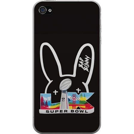 Kompatibelt Mobildeksel til Apple iPhone 4s Bad Bunny portrett med åpen skjorte, tatoveringer og krøllete hår i stilfull motefotografering