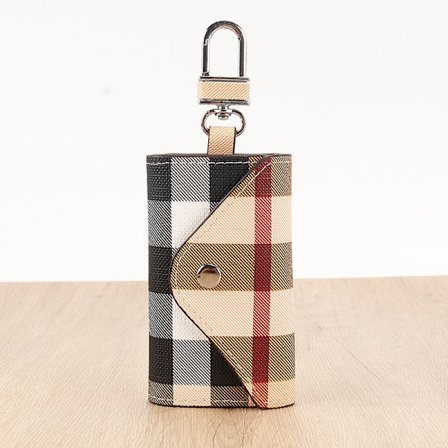 Dame skinnveske for bilnøkkel, nøkkelringveske for menn med 6 løkkekroker (beige)