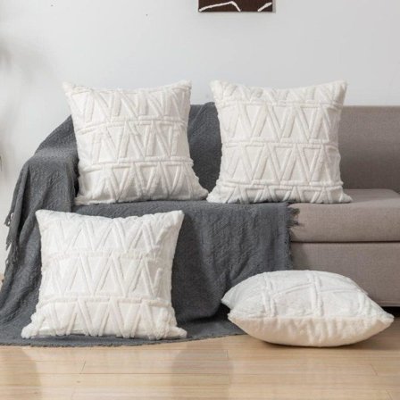 IC Dekoratiiviset tyynynpäälliset 18x18, 4 kpl setti sohvalle, pehmeä keinotekoinen lyhyt villa sametti Boho tyynynpäälliset olohuoneen sisustukseen, 