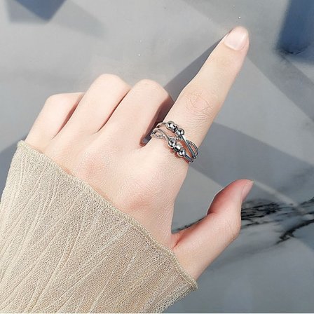 #Sølvring for kvinner mot stress, roterende angstring, justerbar#