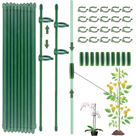 20 st Växtstöd för inomhusbruk, 40 st Växtstjälksklämmor, 10 st Förlängningsrör, Växtstöd för tillväxt