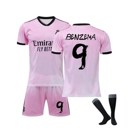 (Real Madrid Pink Joint Commemorative Edition tröja Benzema No.9 fotbollströja 3-delade kit för barn Vuxna Regnbågens färger 38