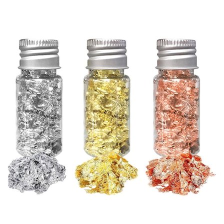 3 Flaskor Guld Folie Flakes Glitter Folie Nagelkonst Klistermärken Dekaler Folie Nagel Chip