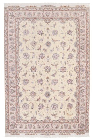 Hand Knotted Tabriz 60 Raj Silk Warp Rug 174X264 Wool Beige/Light Grey