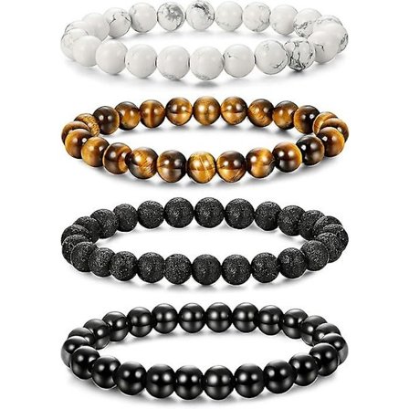 4 st Män Kvinnor Kristallarmband Smycken Natursten Yoga Armband Pärlor Justerbar 8 MM