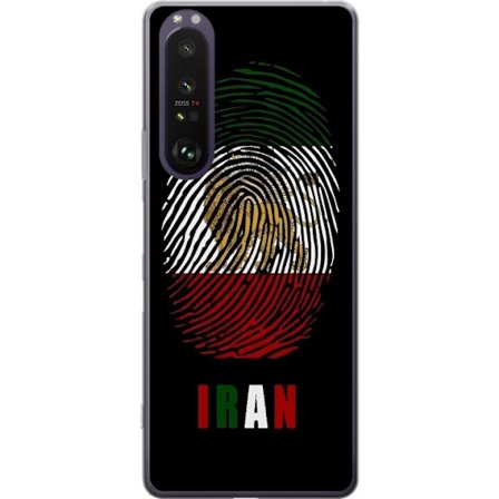 Yhteensopiva Puhelinkuori Sony Xperia 1 III Sormenjälkien muoto kuten Iranin lippu, jossa leijonamotivit mustalla dramaattisella taustalla