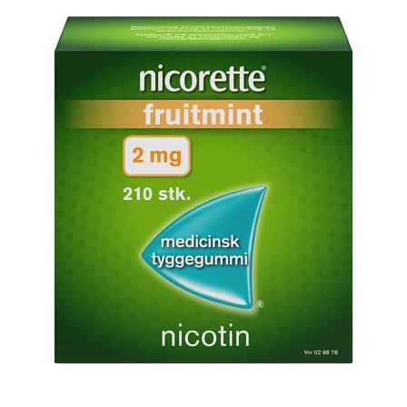 Nicorette Fruitmint 2 mg medicinsk tyggegummi 210 stk., Medicin & Pleje, Rygestop, Nikotintyggegummi