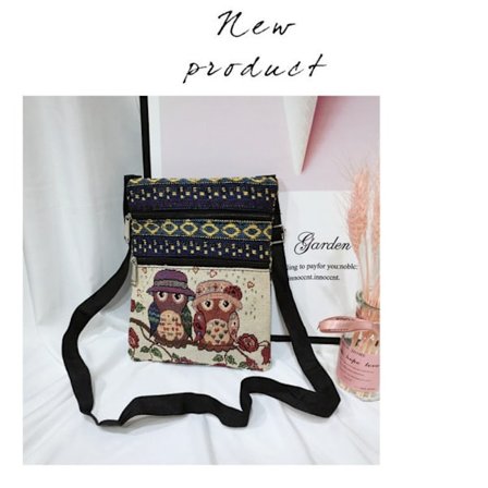 Liten dubbel dragkedja Messenger Bag Cartoon Owl Printed Bag CC