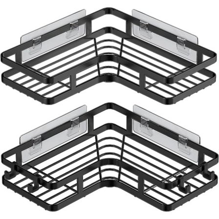 Hjørne Bruserhylde 4 Kroge Selvklæbende Bruserhylde Ingen Boring 2 Pak Badeværelse Bruser Organizer Rustfrit Stål Sort