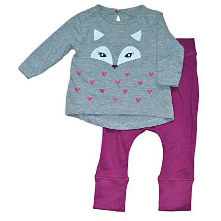 2 delat baby set med Topp + Byxor - Grå & Fuchsia