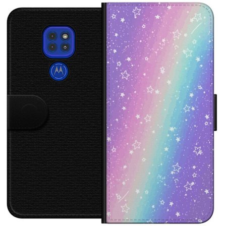 Kompatibelt Lommeboketui til Motorola Moto G9 Play Rainbow-farget pastellbakgrunn med hvite stjerner og gnistrende prikker i myk overgang