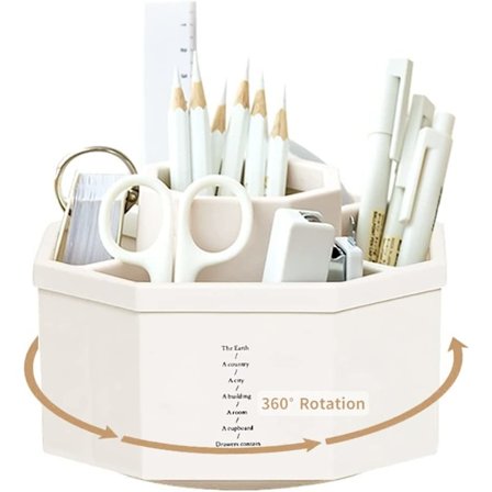 Vit - Roterande pennhållare med halkfri klistermärke för skrivbord