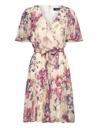 Floral Crinkle Georgette Surplice Dress Cream Lauren Ralph Lauren